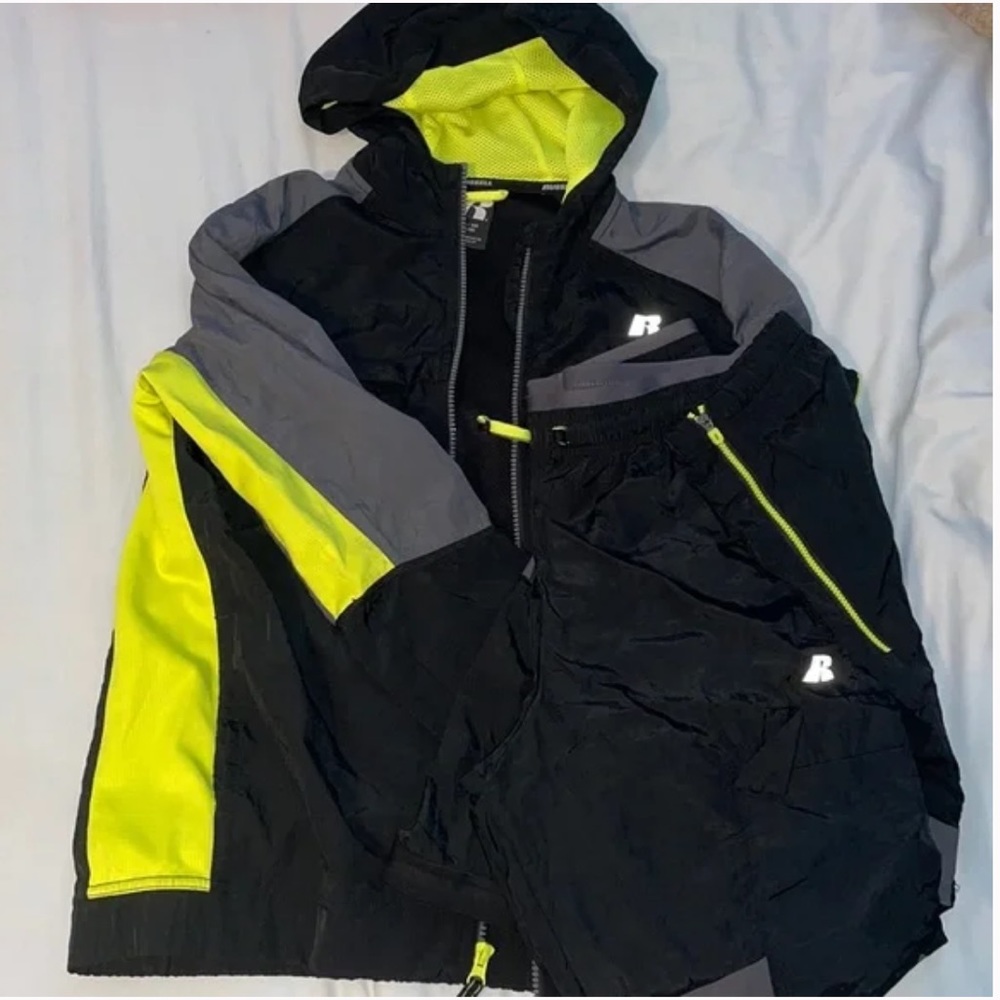 Black and neon boys active pants and sweater size 14/16